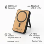 FSC Bamboo 5000mAh Magnetic Wireless Power Bank with Foldable Stand - TA-N005 - Image 4