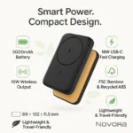 Novora FSC Bamboo 5000mAh Magnetic Wireless Power Bank - TA-N006 - Image 6