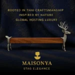 Pewter Teak Wood Serving Tray - Stag - TA-M0026 - Image 9